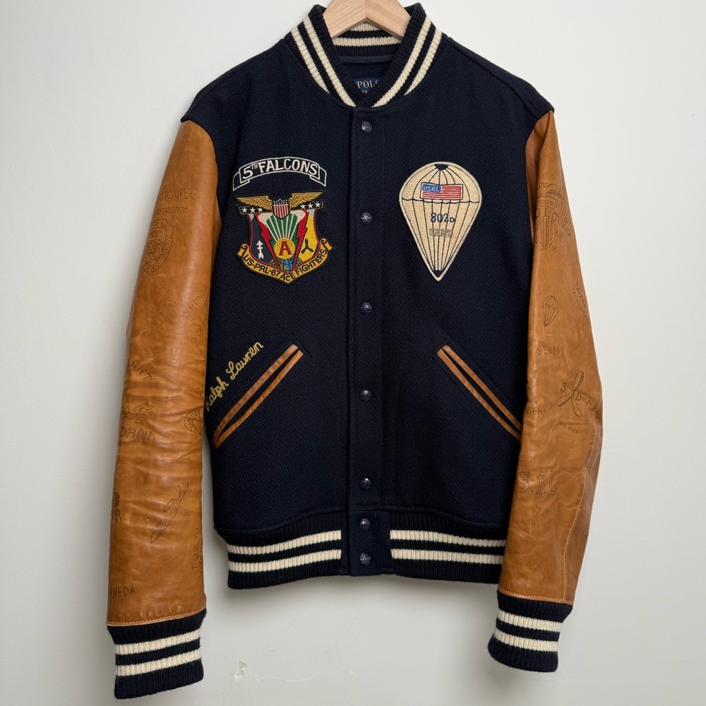 Ralph Lauren paratrooper varsity jacket 5th falcons 067 usrl leather wool - Picture 1 of 13